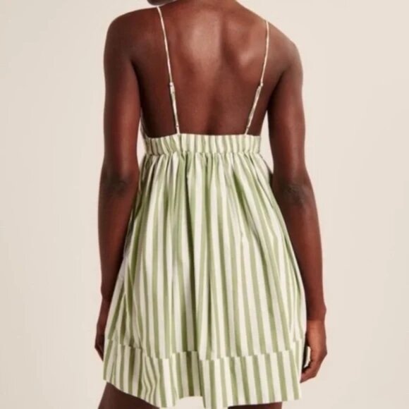 V Neck Babydoll Dress - Green& White Striped - M Petite - Abercrombie & Fitch - Picture 2 of 9